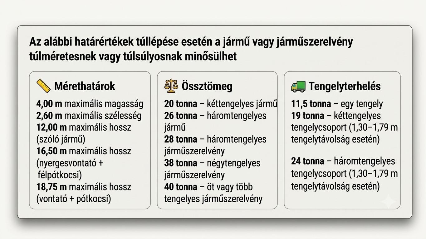 Túlméretes szállítmány méret- és súlyhatárok